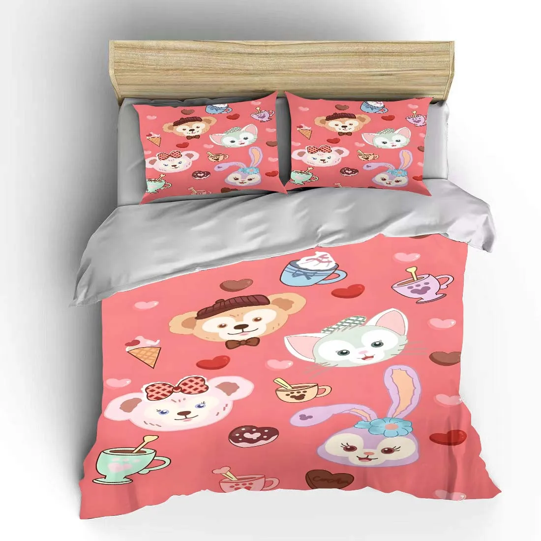 Duffy and Friends Bedding Set Children Disney 3 Pieces King Size Bed Set Pillowcase Adult Bed Cover Bedroom Quilt Duvet Gift