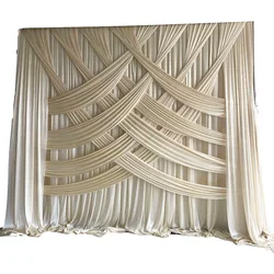 New Arrival 3m H x3m W 1 Piece Beige Cross Drapes Ice Silk Curtain Wall Panel Wedding Backdrop Drape Event Party Decoration