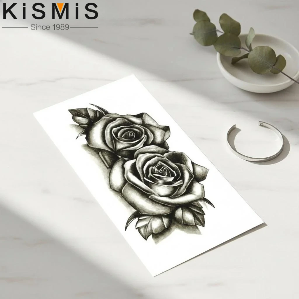 

2 шт. водонепроницаемые долговечные временные татуировки с изображением черной розы, съемные тату для тела для женщин и мужчин