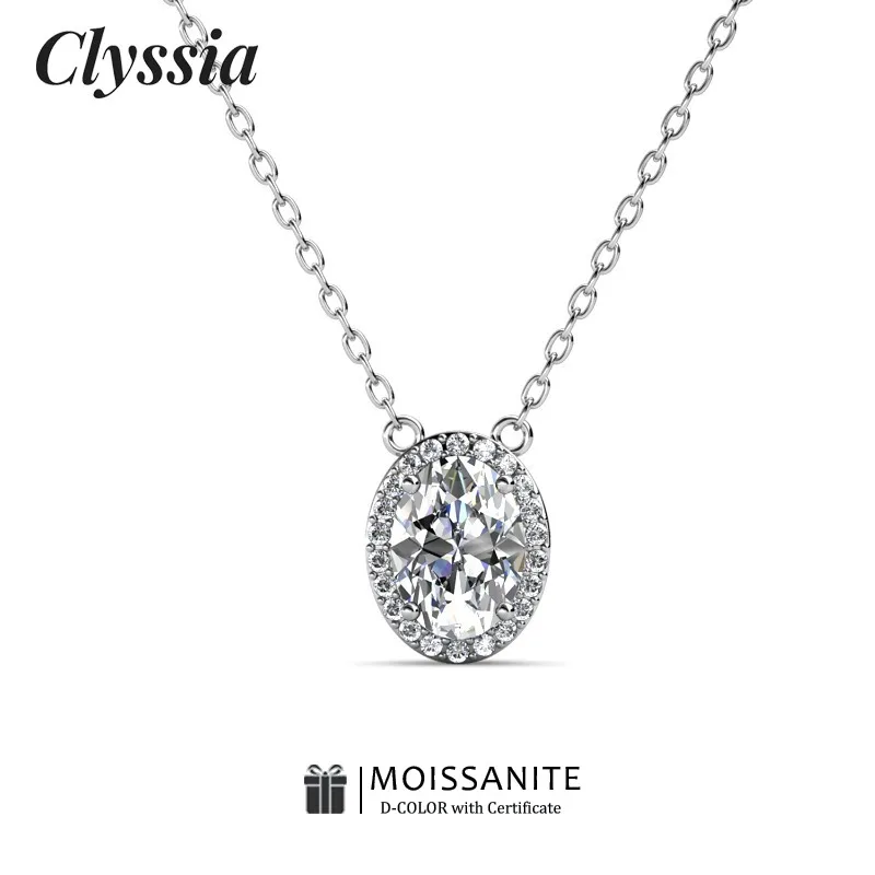 

CLYSSIA Oval Cut Moissanite D Color VVS1 Luxury Pendant Necklace 925 Sterling Silver Lab Diamond Jewelry Perfect Wedding Gift