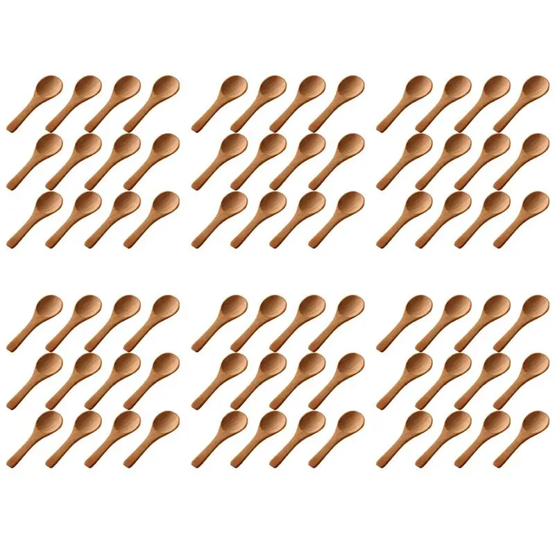 PORK-300 Pieces Small Wooden Spoons Mini Nature Spoons Wood Honey Teaspoon Cooking Condiments Spoons For Kitchen(Light Brown)