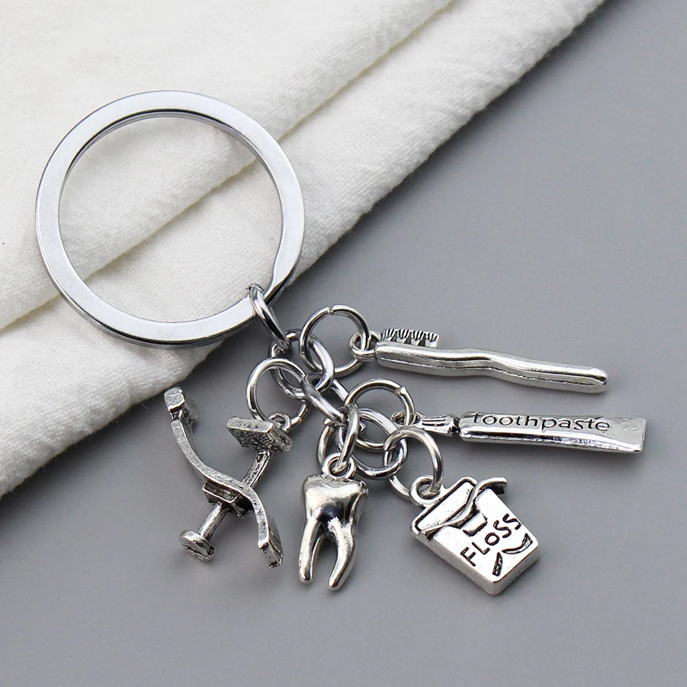 Creative Keychain Teeth Health Toothbrush Toothpaste Key Rings Appeal To Care For Dental Doctor Dentist Family Jewelry