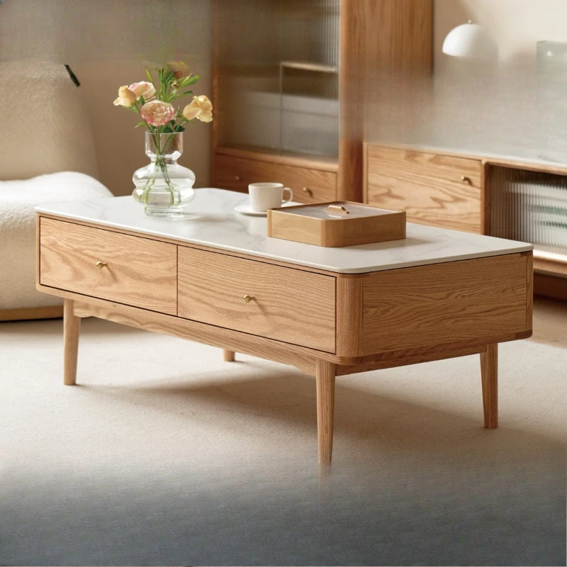 

All solid wood coffee table, minimalist living room, wooden tea table, Nordic small-sized oak rock slab tea table