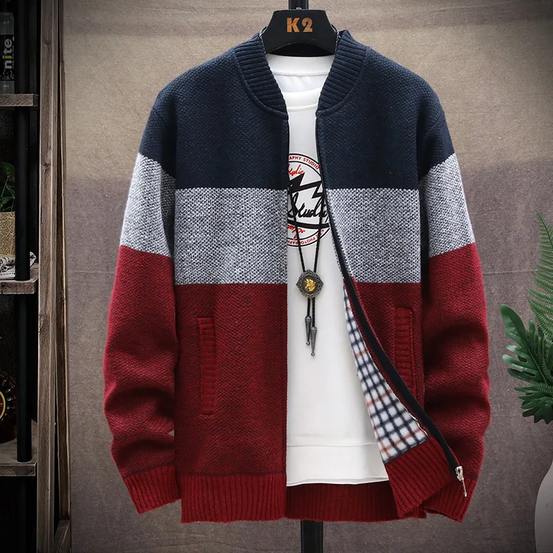 

Autumn Winter Sweater Men Knitting Pullovers Knitted High Quality Men Splice Slim Fit Casual Cashmere Cotton Blended Sweater Men