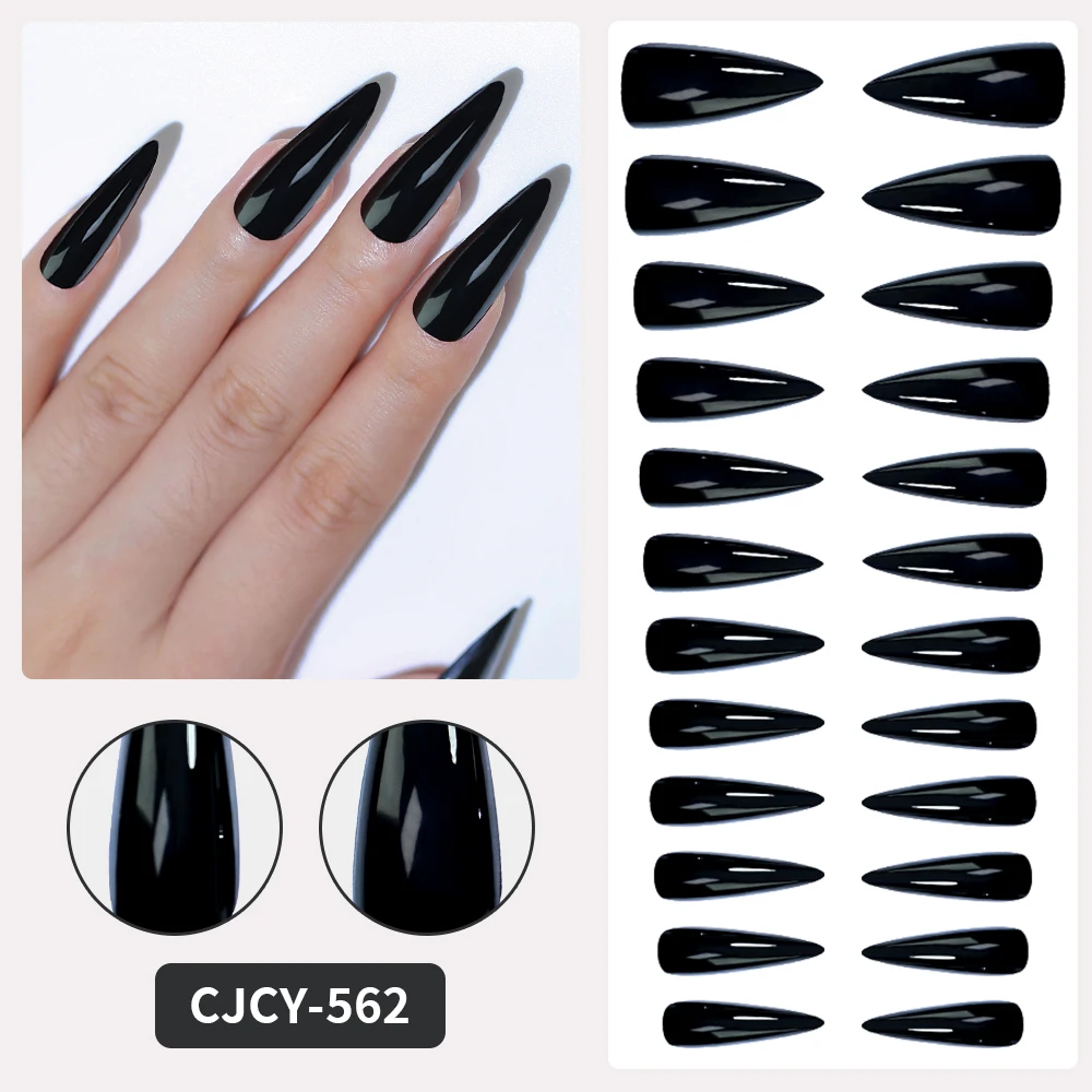 24 قطعة/الوحدة تصميم بسيط الصحافة على خنجر الأظافر الصلبة الأسود نصائح الصناعية Cutecore القوطية نمط الحد الأدنى لتقوم بها بنفسك مسمار نصائح