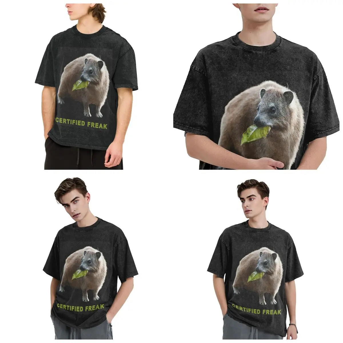 Rock Hyrax Photo Certified Freak Vampire Hip Hop Short Sleeve T-Shirts Washed Tops Tees Streetwear T Shirt Casual for Men Women