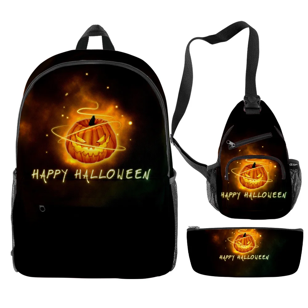 

Classic Popular Funny Happy Halloween 3D Print 3pcs/Set pupil School Bags Travel Laptop Backpack Chest Bag Pencil Case