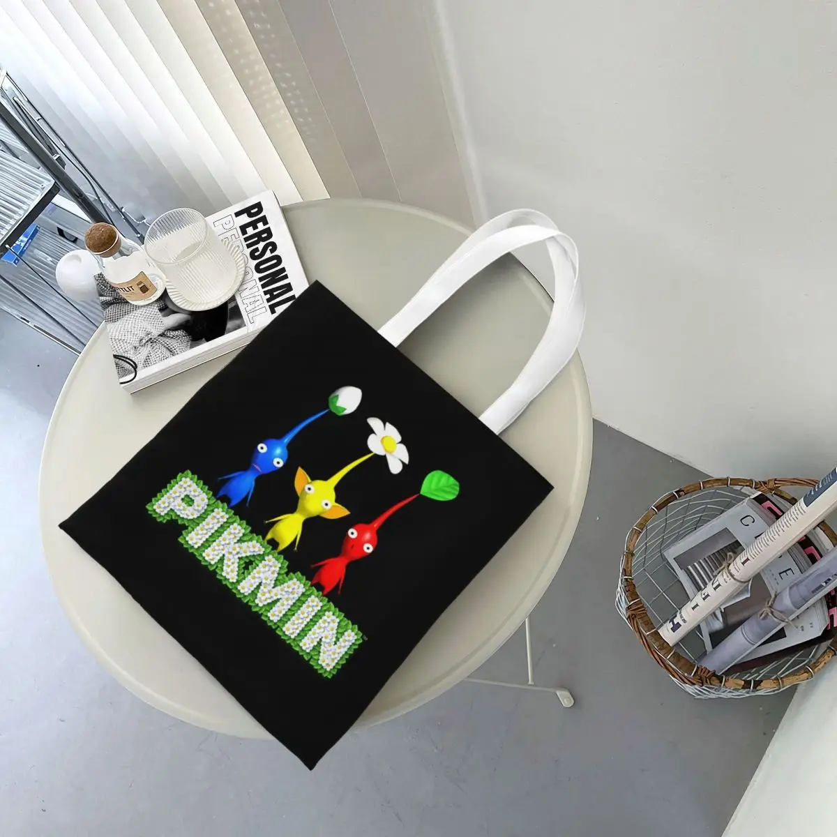 피크민 쇼핑백 캔버스 토트백 여성용 접이식 숄더 토트 여행용 핸드백