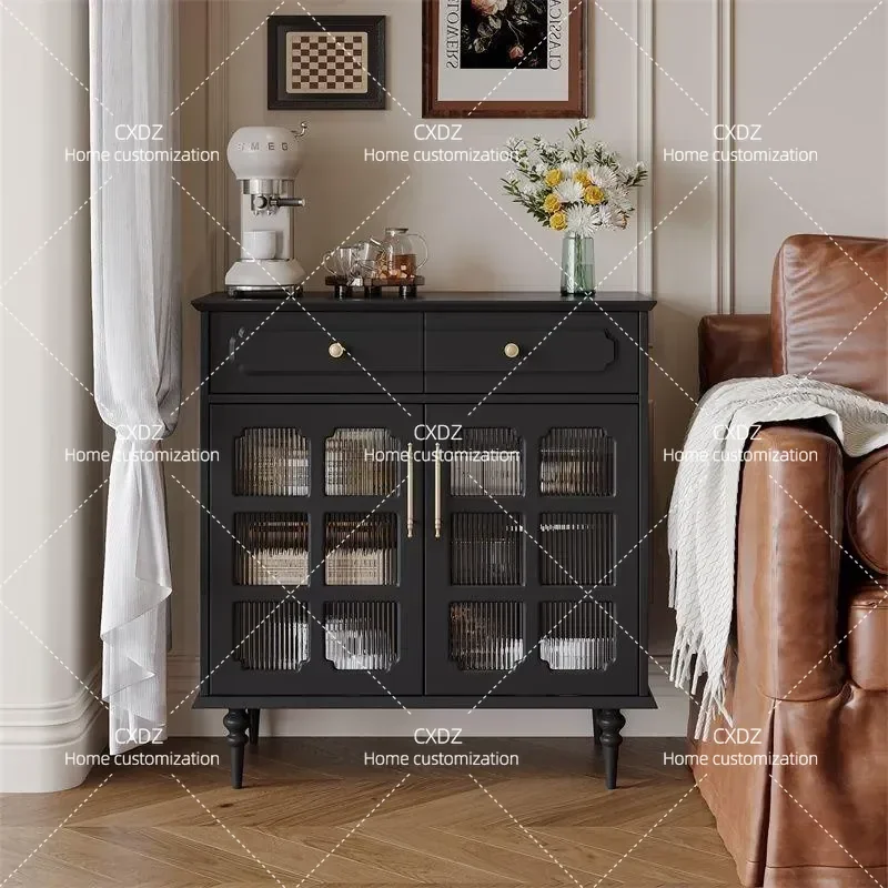 Retro Side Cabinet 30cm Thin Wall Mounted Ultra Narrow Tea Storage Unit Medieval Black Console Table for Living Room Entryway