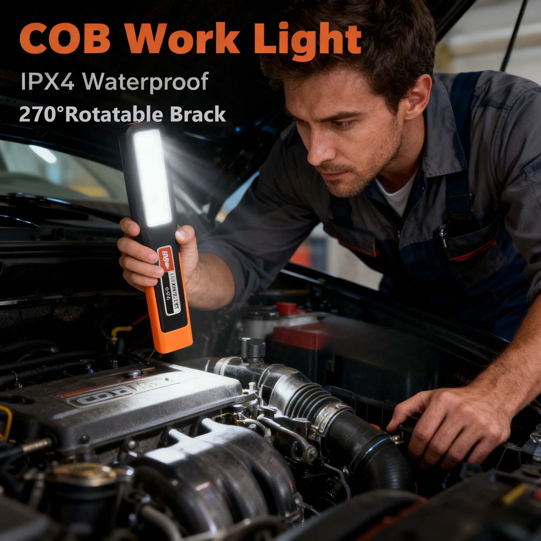 COB LED Work Light,USB Rechargeable Magnetic Garage Lamp,Outdoor Waterproof EDC Flashlight for Car Repair Mechanic Emergency