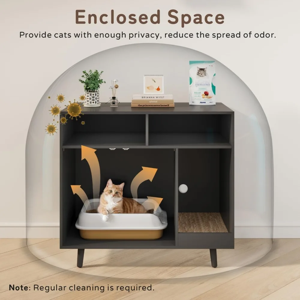 

Large Wooden Hidden Litter Box Furniture with Cat Scratching Board for Living Room-Black 31.5 * 1，Tall Cat Litter Box Enclosure