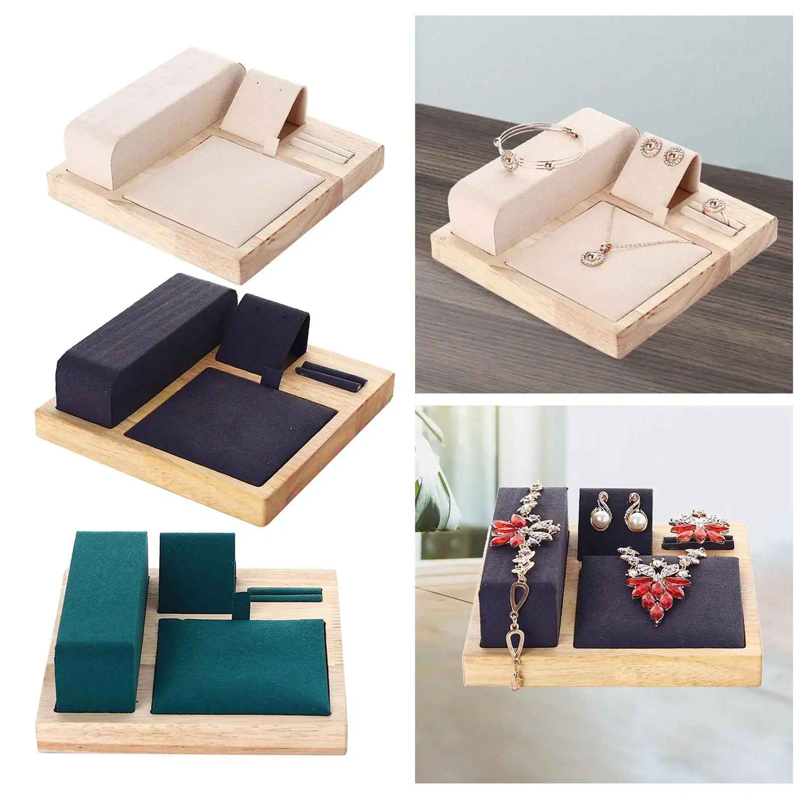 

Necklace Earrings Holder Box 15x15cm Durable Wood Jewelry Displaying Stand