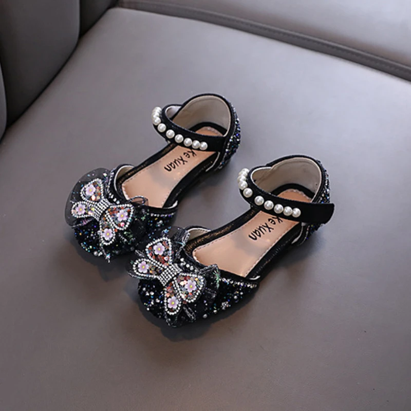 AINYFU Girls Sandals Summer Fashion Kids Baby Girls Bling Rhinestone Princess Shoes Cute Kids Sequin Leather Sandals J325