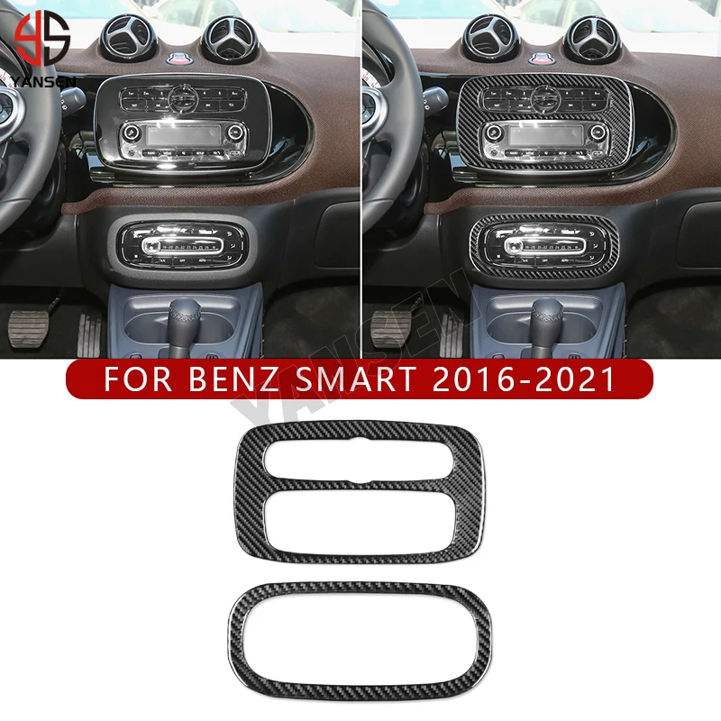 

Car Central Radio CD Control Panel Carbon Fiber Sticker For Benz Smart 453 Fortwo 2016-2021 Auto Interior Accessories
