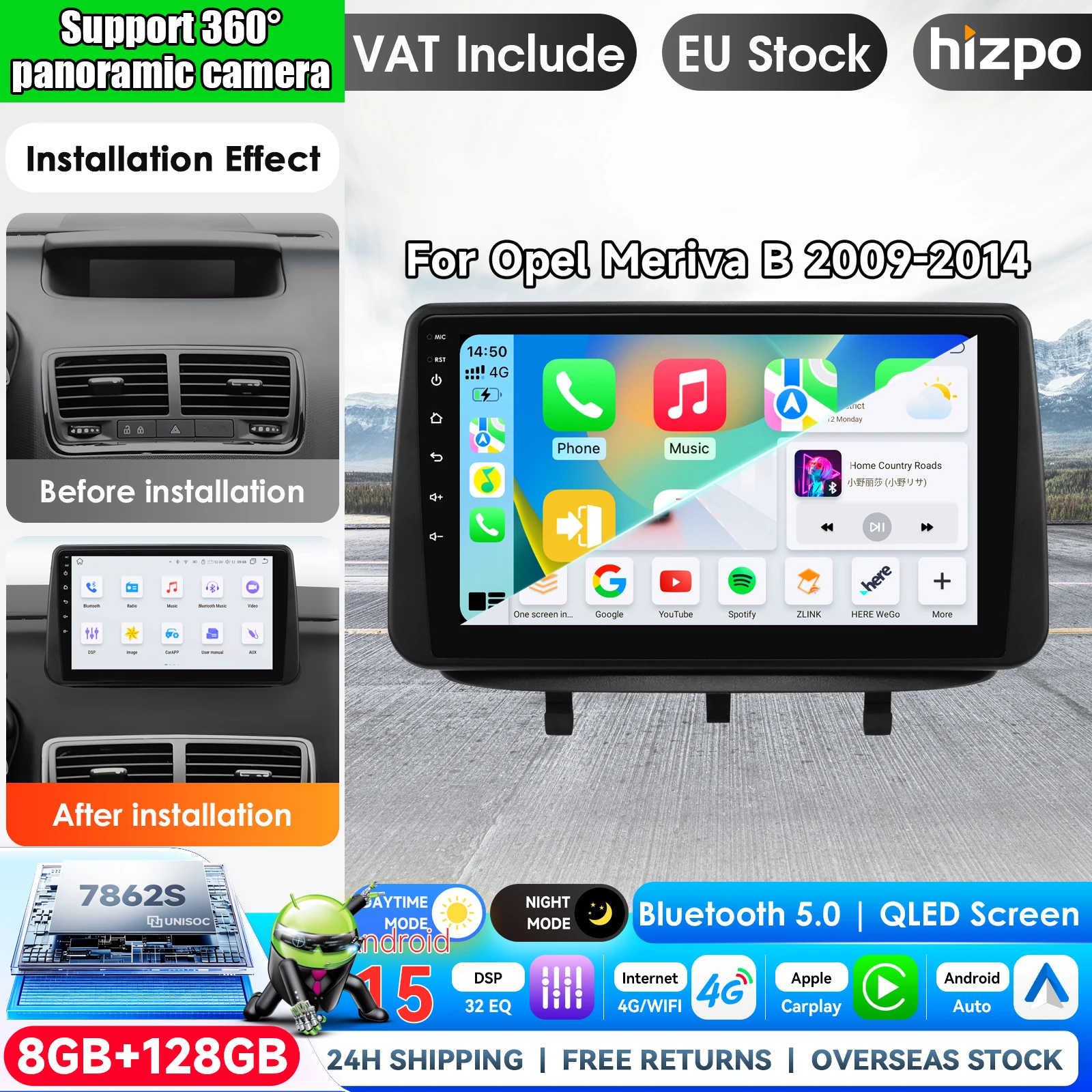 Image of Hizpo 9-Zoll Wireless CarPlay Android Auto Autoradio für Opel Meriva B 2009 - 2014 Multimedia Wireless Apple CarPlay Smart Intelligent Systems IPS Touchscreen Stereo Videoplayer 2 Din Autoradio Head