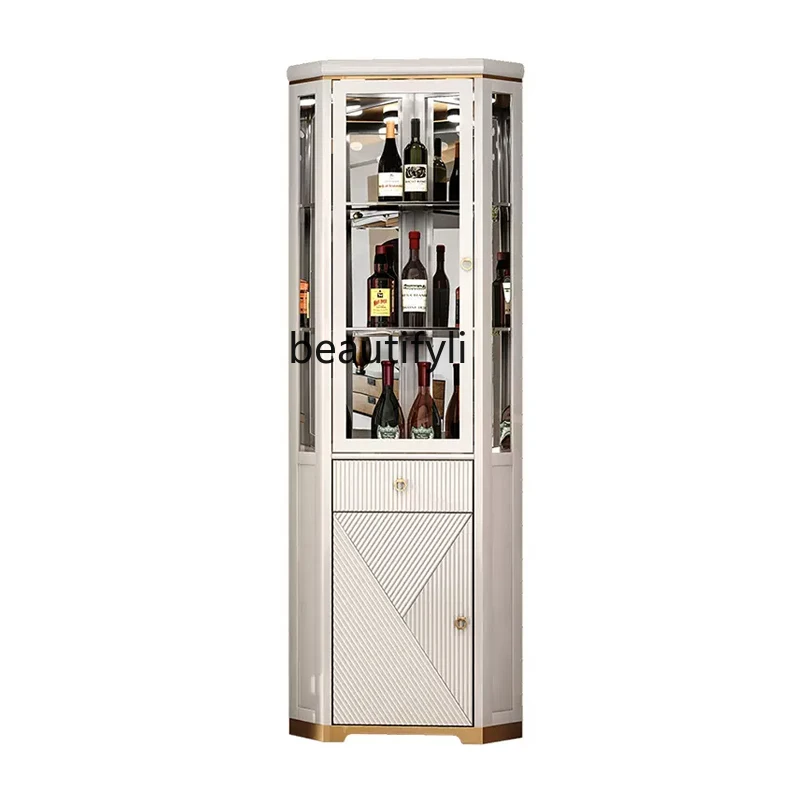 

American Light Luxury Glass Wine Cabinet Household Solid Wood Living Room Wall Sideboard Cabinet Triangle Corner Display Cabinet