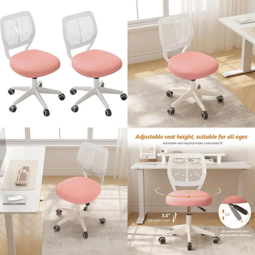 

Эргономичное регулируемое офисное кресло с поворотным механизмом и мягким сетчатым сиденьем, идеально подходит для небольших помещений и подростков (розовое, набор из 2 шт.)