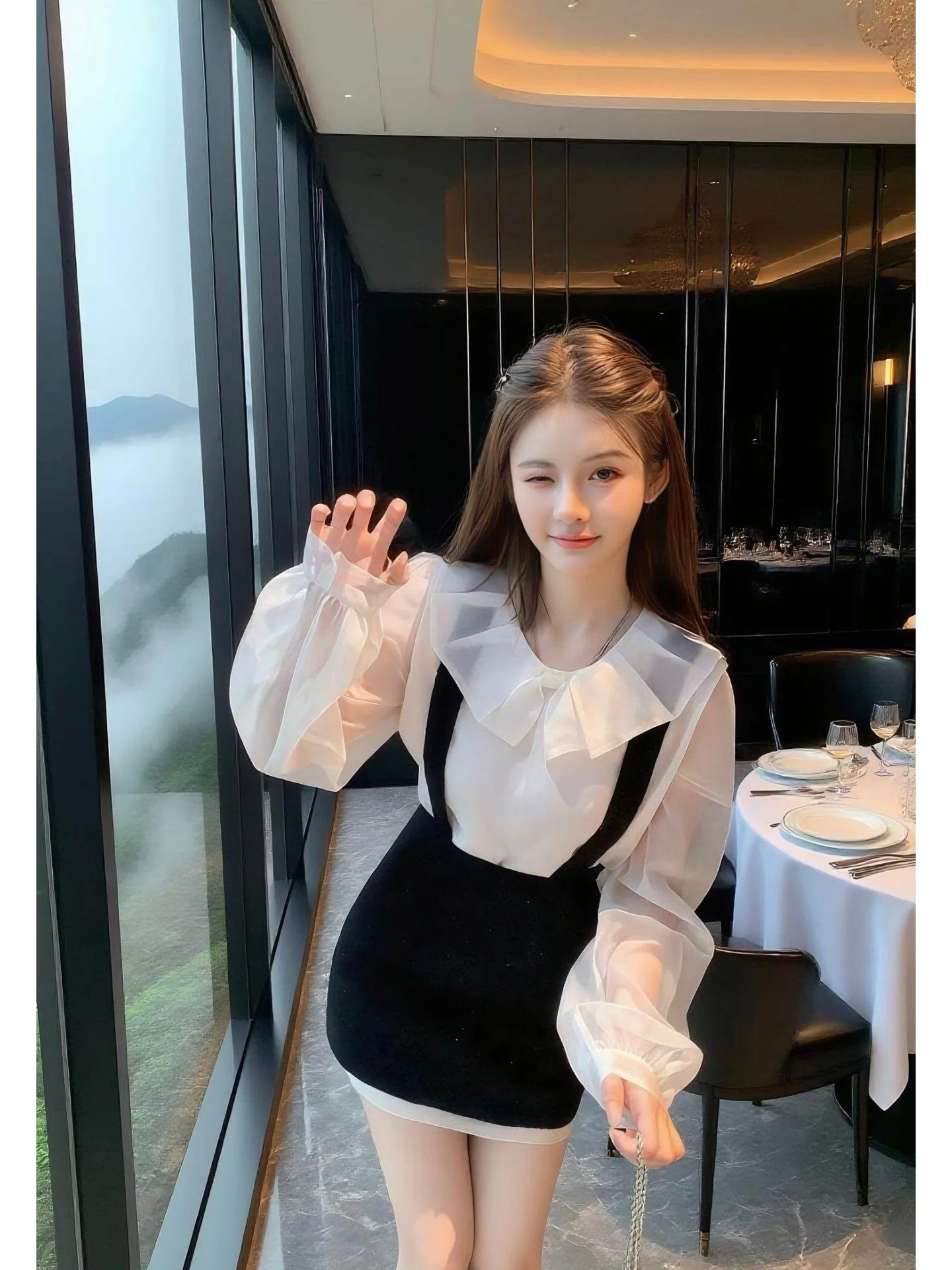 

Комплект из юбки и комбинезона Sweet Missy Lady Ele: юбка А-силуэта с высокой талией из полиэстера, устойчивого к деформации, для повседневной носки