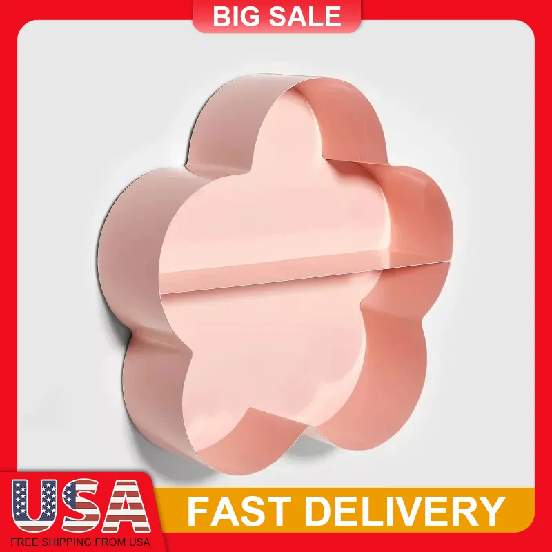 

Pink Flower Wall Shelf for Kids Room Metal Decorative Storage Bookshelf Nursery Decor Bedroom Organizer Hanging Books Display
