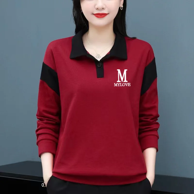 Cotton Plus Size Long Sleeved Shirt Women's Fashionable and Stylish Chubby Sister Slimming Belly Covering Patchwork Base Shirt