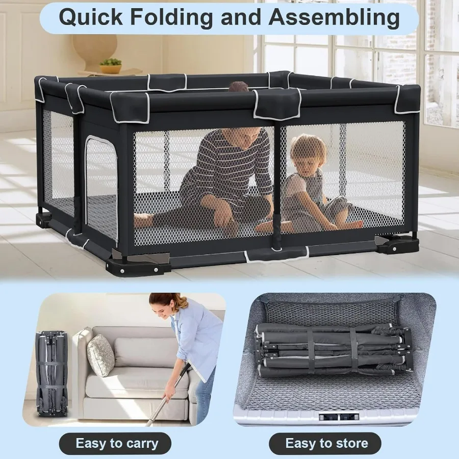 Box per bambini pieghevole con tappetino per un gioco sicuro al coperto: cortile da gioco portatile e pieghevole con due maniglie include un Si adatto