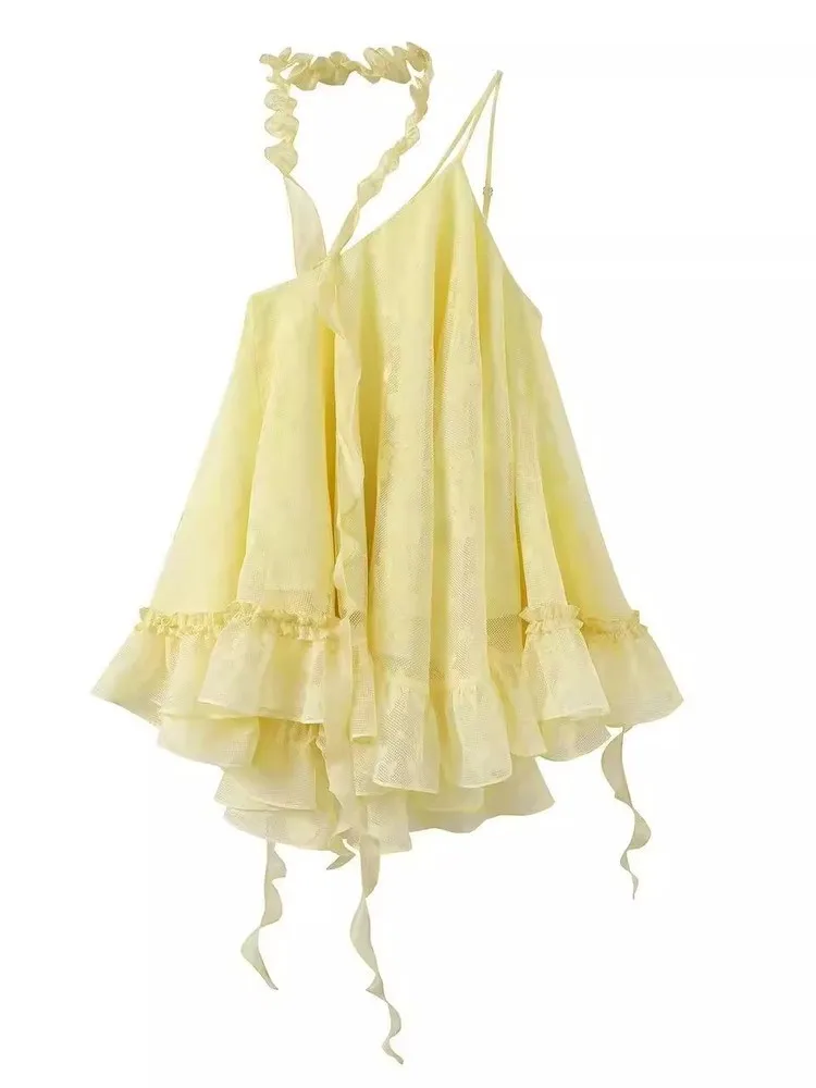 تنورة صيفية صفراء بحزام على شكل كتف دكتور للنساء لقضاء العطلات على الشاطئ والليمون الجنية ort Dr Beautiful Princ Sle High Wa... #5