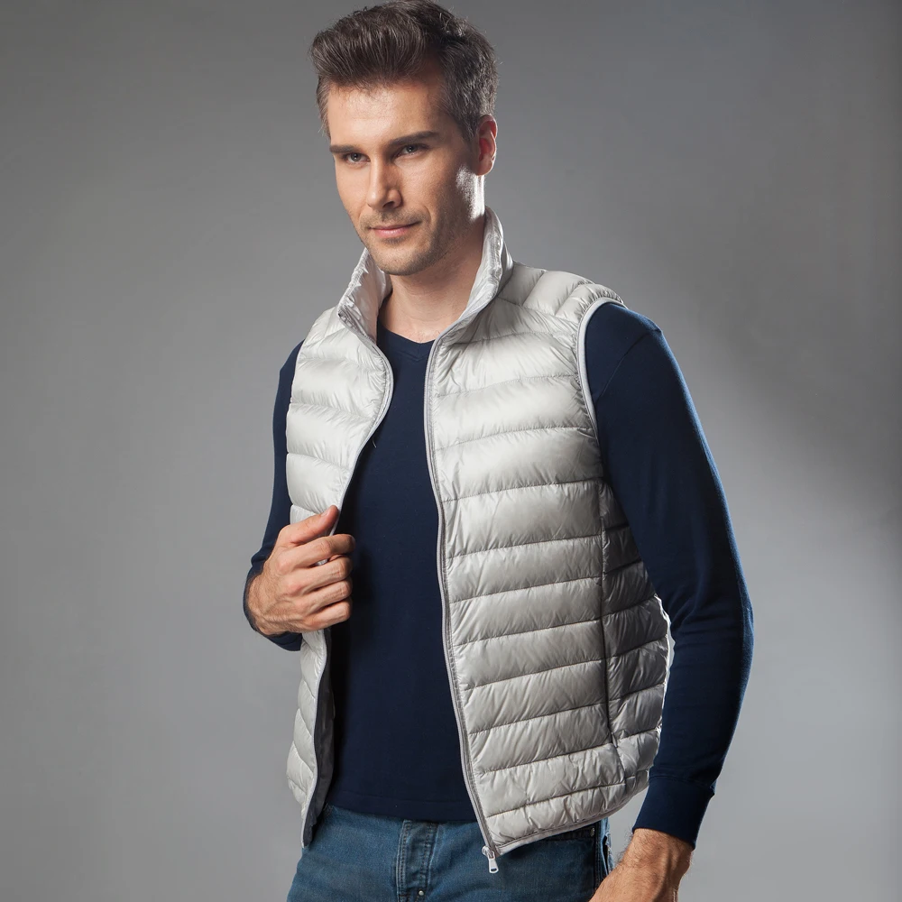 Rompi Bulu Bebek Putih 90% Musim Dingin 2026 Rompi Saku Portabel Pria Jaket Tanpa Lengan Solid Hangat Ringan Kasual Pria