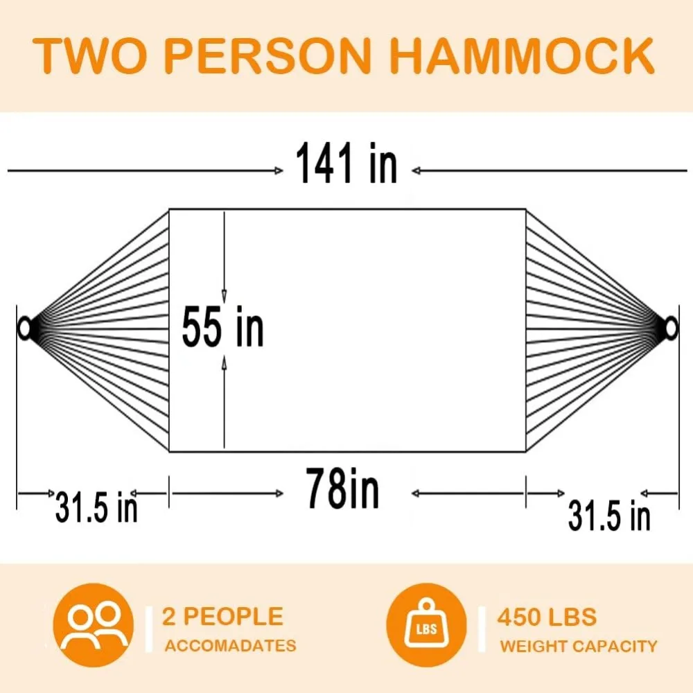 Hamac Double en Tissu Matelassé de 12 Pieds, avec Barres d'Écartement et Poignées, Oreiller Amovible, 2 Mortes, pour l'Extérieur
