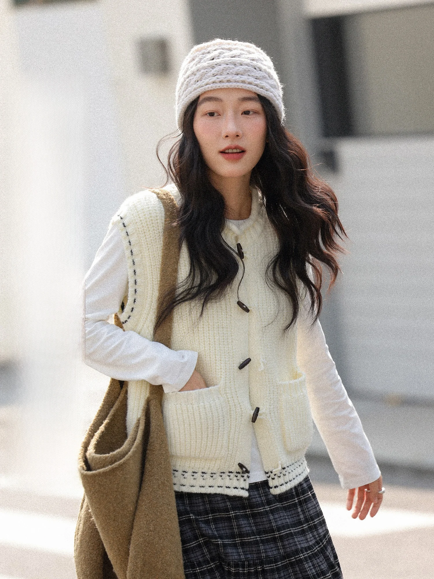 

Women's Knitted round Ne Vest Spring Faion Outerwear ket Detail Button up Casual Sle Comfortable Fit Knit Top