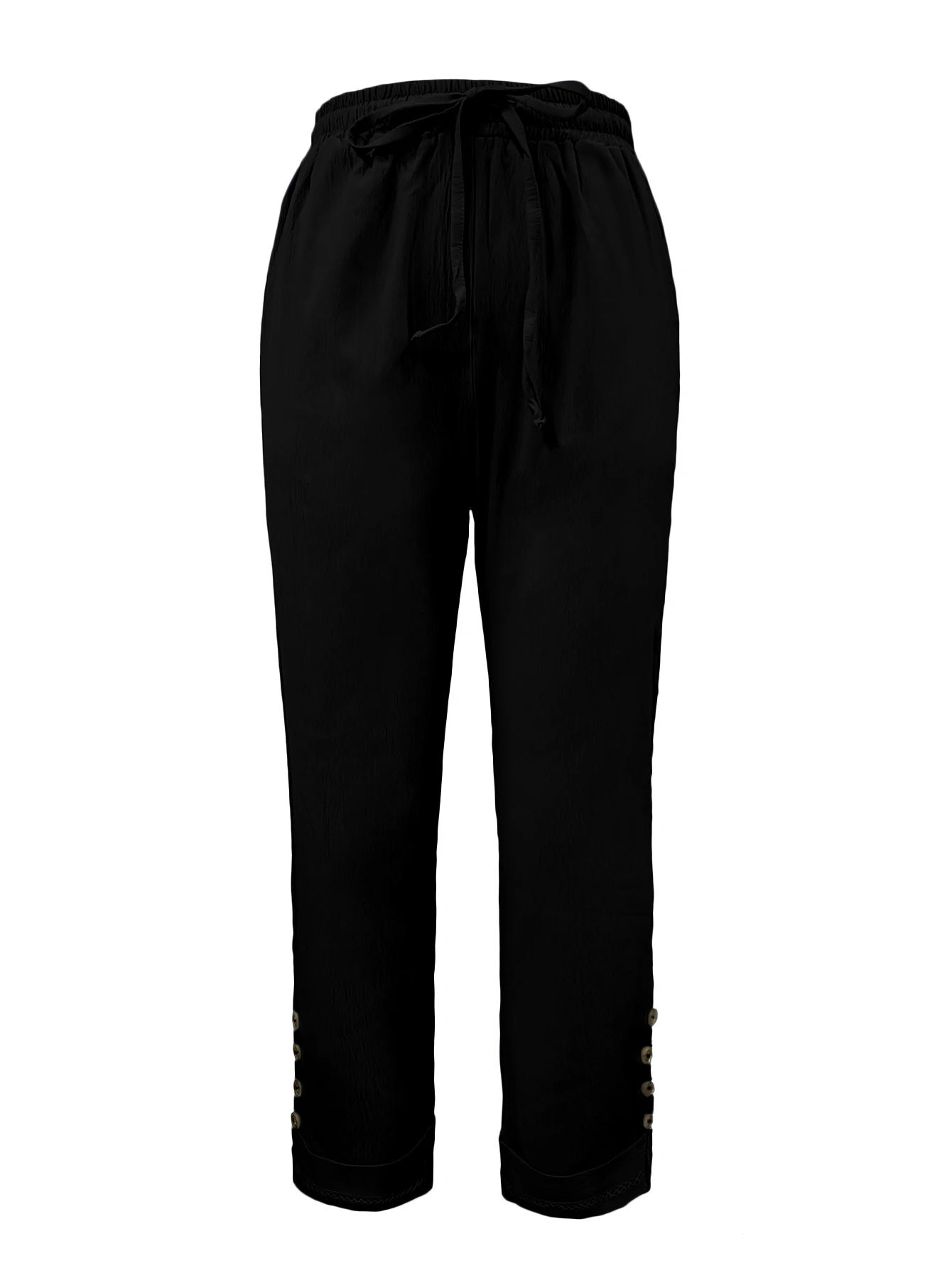 Women Loose Casual Elastic Waist Pants With Pockets Solid Color Female All Match Straight Black Long Trousers