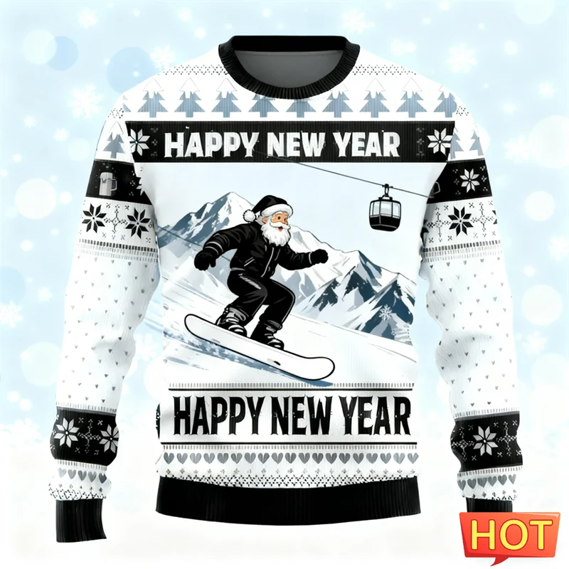 مضحك سانتا كلوز الجرافيك القبيح عيد الميلاد سترة للرجال العصرية طاقم الرقبة ثلاثية الأبعاد المطبوعة بلوزات فضفاضة عطلة ارتداء البلوفرات