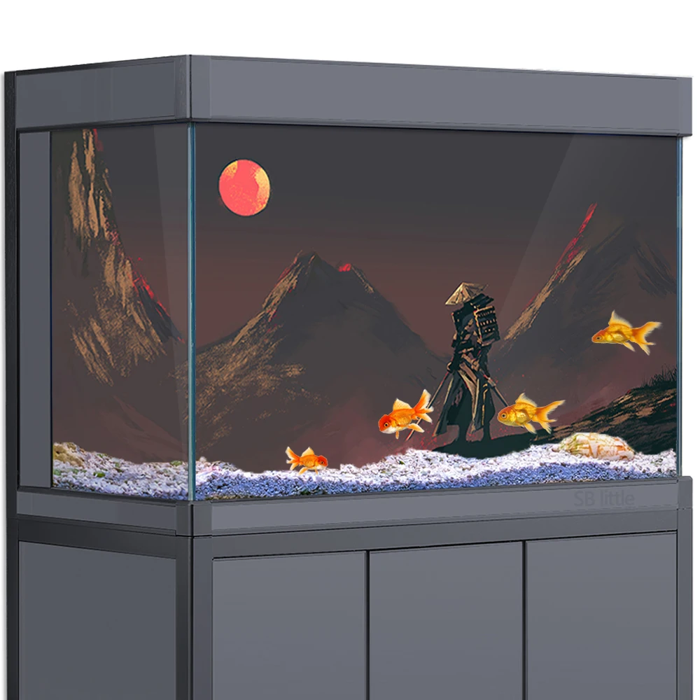 Aquarium Background 3D Japanese Samurai HD Printing Wallpaper Fish Tank Reptile Habitat Terrariums Decorations PVC Landscap