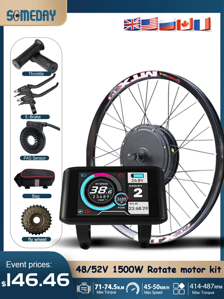 AliExpress NONE 48/52V 1500W Electric Bicycle Conversion Kit Brushless Gearless Rear Wheel Hub Motor for MTX39 Rim 26-29inch dropout 135-142mm