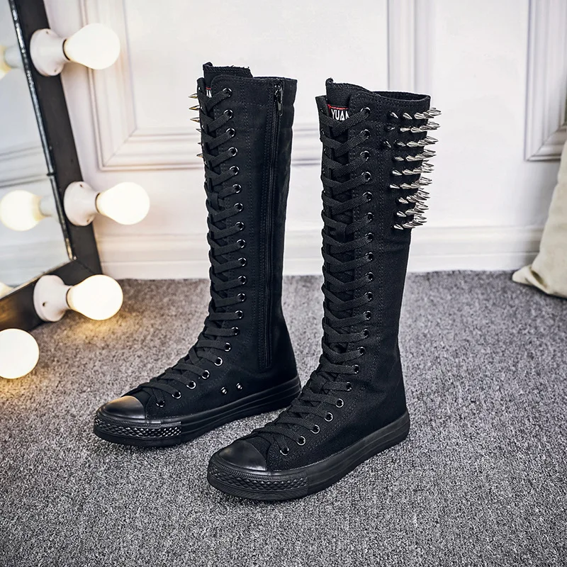 Tenis Botas Mujer Neue Persönlichkeit Frauen Leinwand Boot Niet Schuh Punk High-top Plattform Boot Komfortable Vulkanisierte Turnschuhe 2024