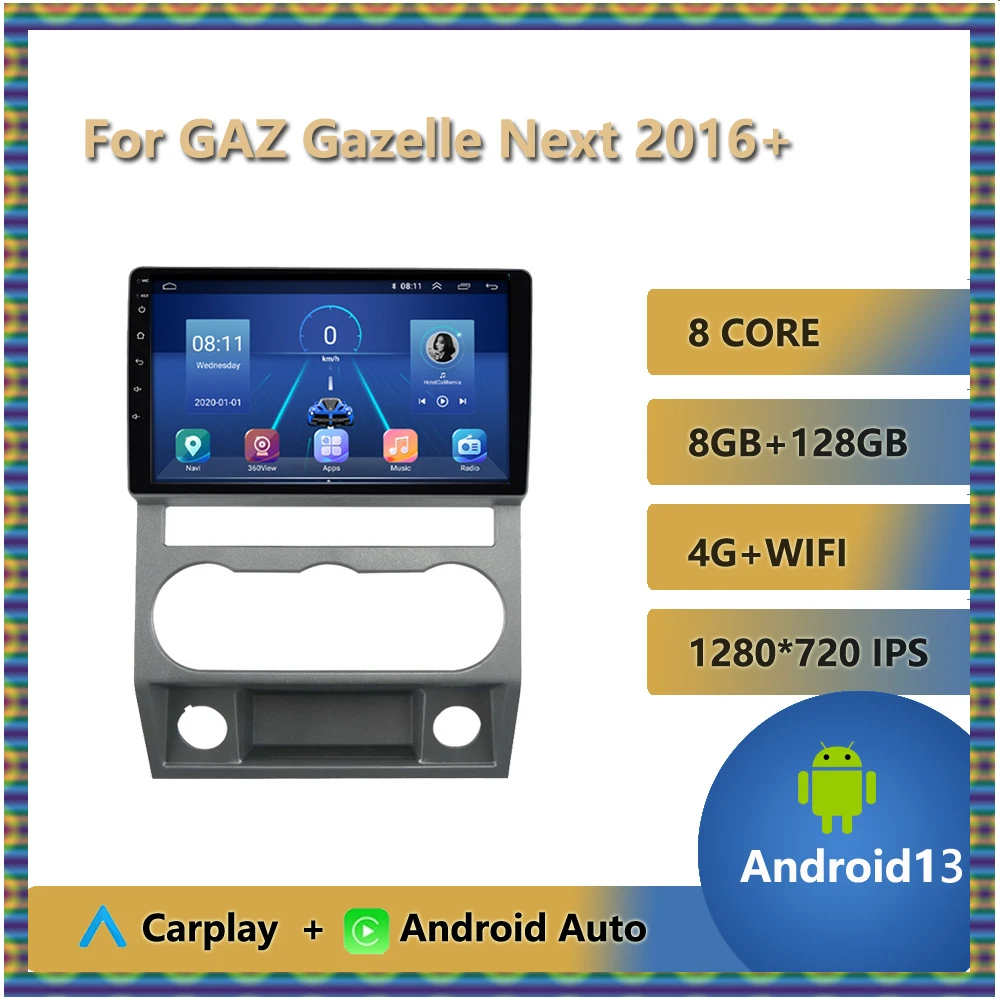 2 Din Car Stereo Wireless CarPlay Android 13 Auto Car Radio For GAZ Gazelle Next 2016+ Mirror Link Split Screen Bluetooth 4G OBD