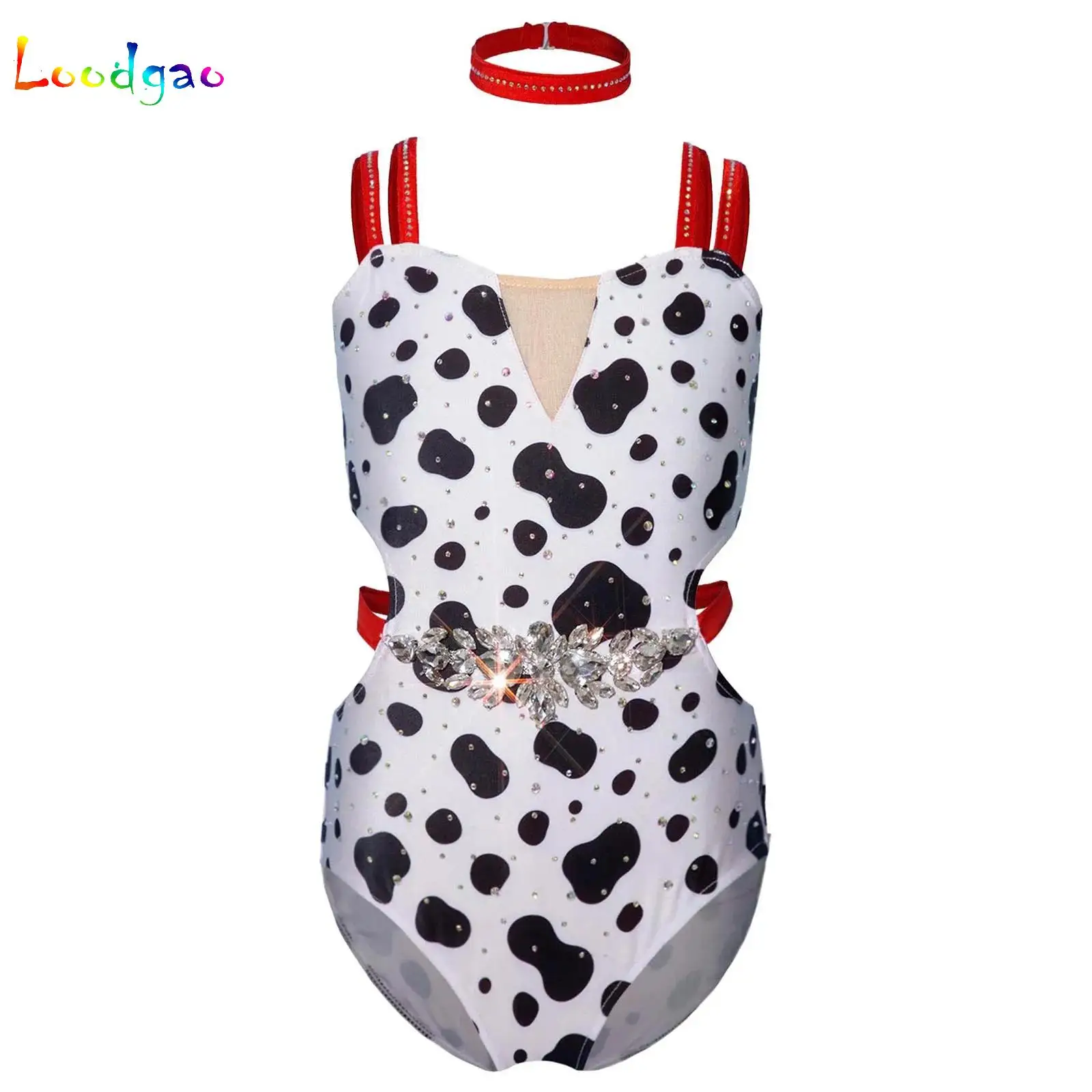 Disfraz de Dálmata para niñas, leotardo de ballet sin mangas con lunares negros + collar, conjunto de disfraz de personaje de película de princesa
