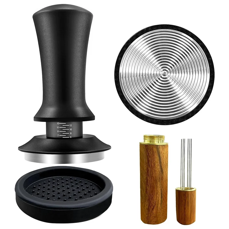 

Coffee Espresso Tamper 51mm with WDT Tool Calibrated Spring Loaded, with Silicone Mat, for Espresso Coffee Machine