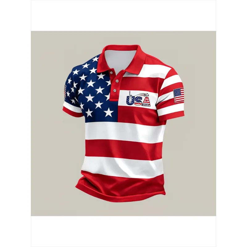 Men Women USA 250 Statue Of Liberty Print Couple Polo Shirt American Flag Patriotic Casual Sportswear For Independence Day Polo