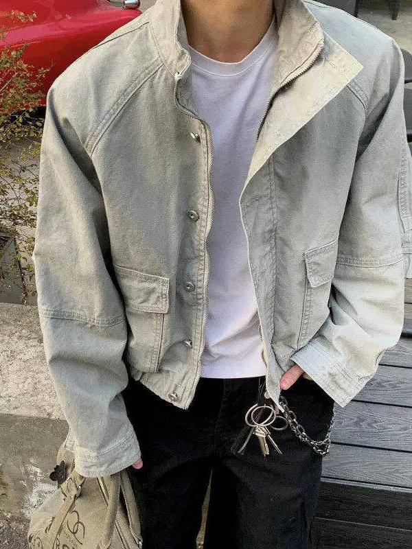 

Мужская джинсовая куртка Cleanfit Light Wa Baseball с молнией и декоративными элементами, свободного кроя, весна-лето, рабочая одежда, с воротником-стойкой