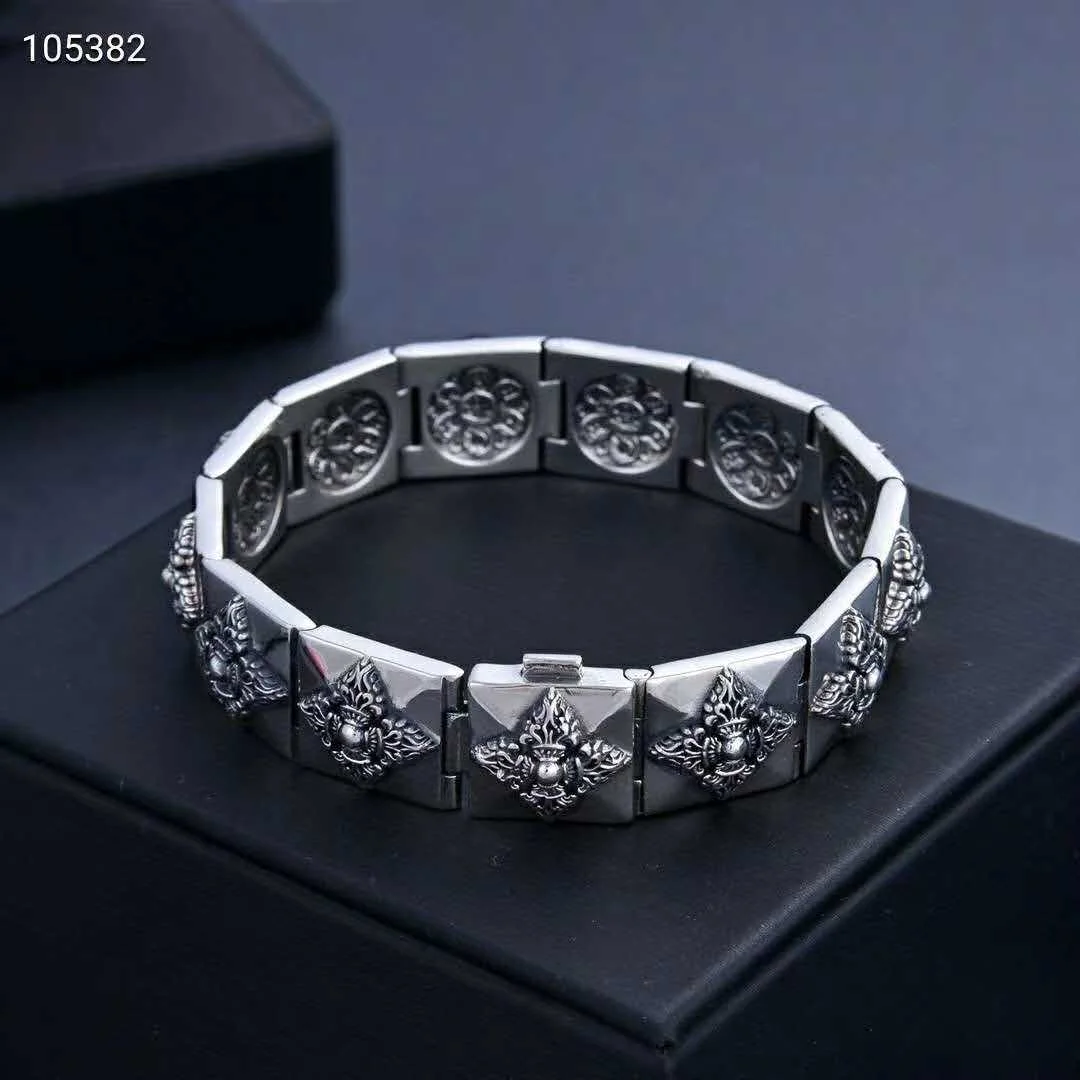 Ethnic style jewelry Thai silver domineering s925 pure silver cross diamond pestle square bracelet rivet male personality trends