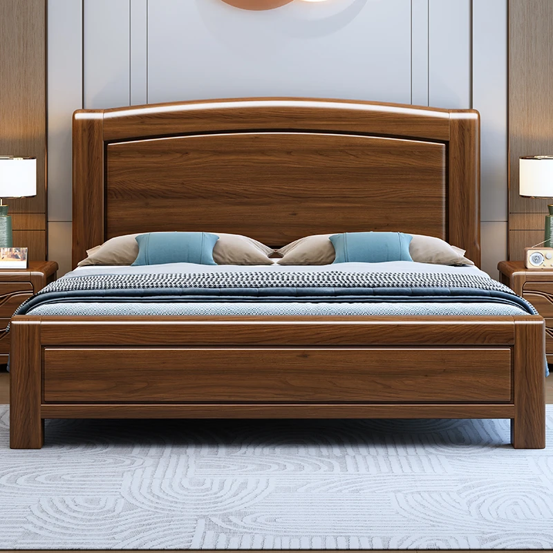 Modern Chinese-style all-solid wood bed 1.2m/1.5m/1.8m full tenon and mortise master bedroom light luxury double bed storage