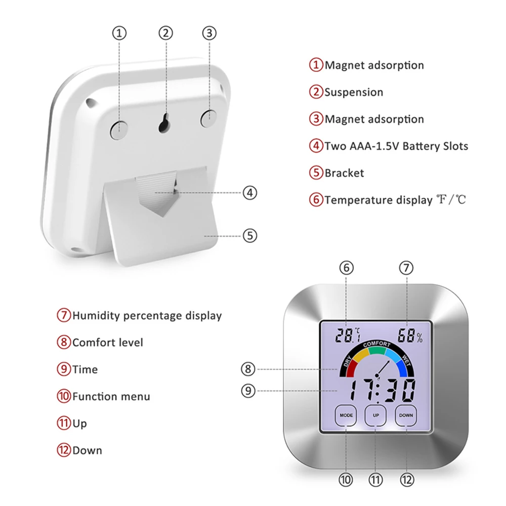 Color Screen LCD Digital Thermometer Hygrometer Indoor Weather Station For Home Temperature And Humidity Sensor Clock