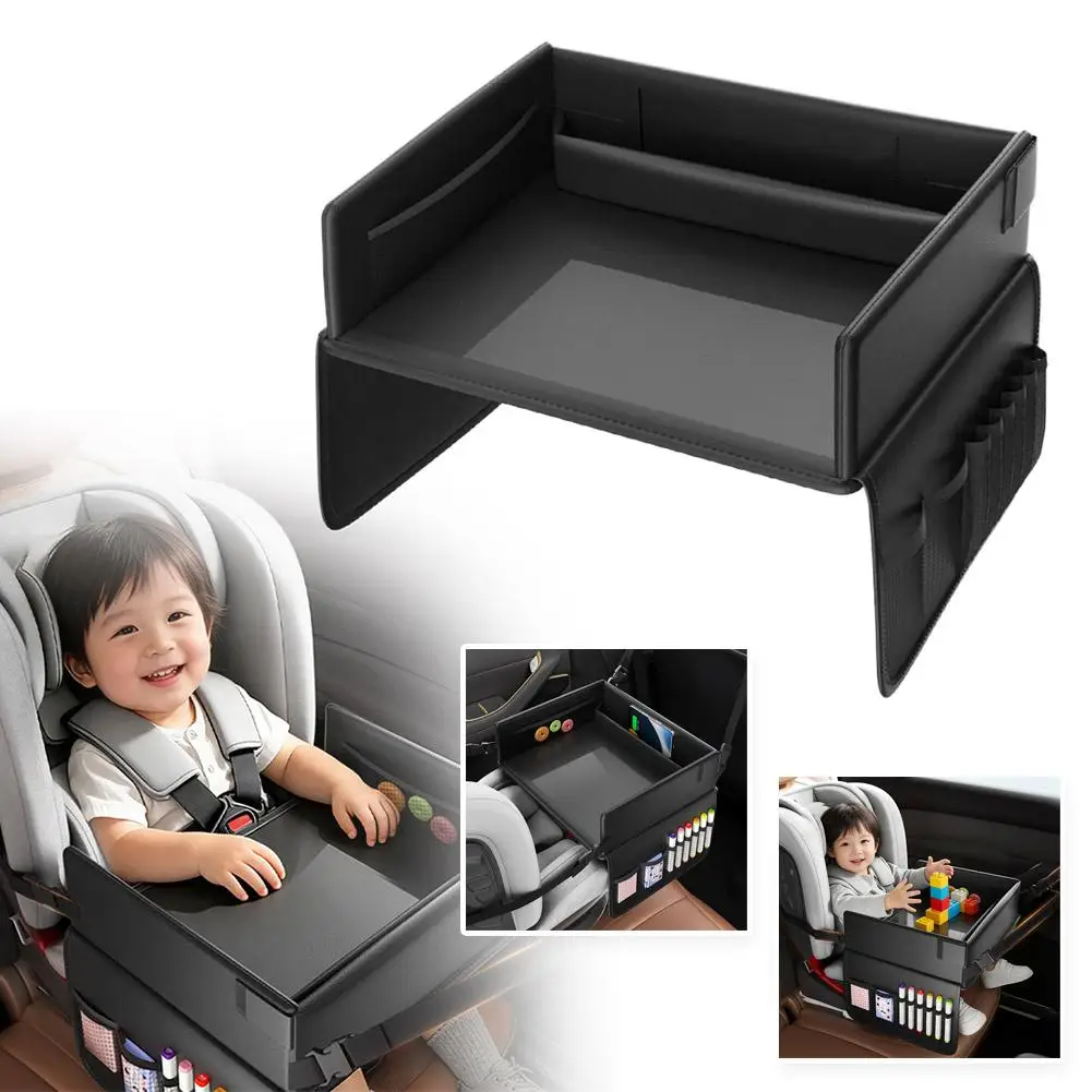 Kindersitz-Ablage Wasserdichter Reise-Spieltisch für Kindersicherheitssitz mit Cartoon-Motiven und mehreren Taschen für die Rücksitzaktivitäten – Detail 6