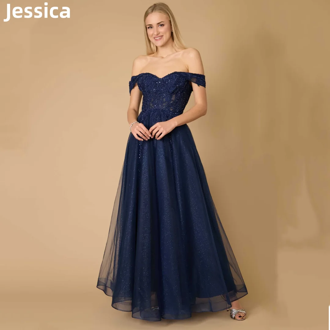 Jessica Embroidery Appliqué Prom Dresses Glitter Tulle Evening Dresses Wedding Dress Formal Party Dresses Vestidos De Noche