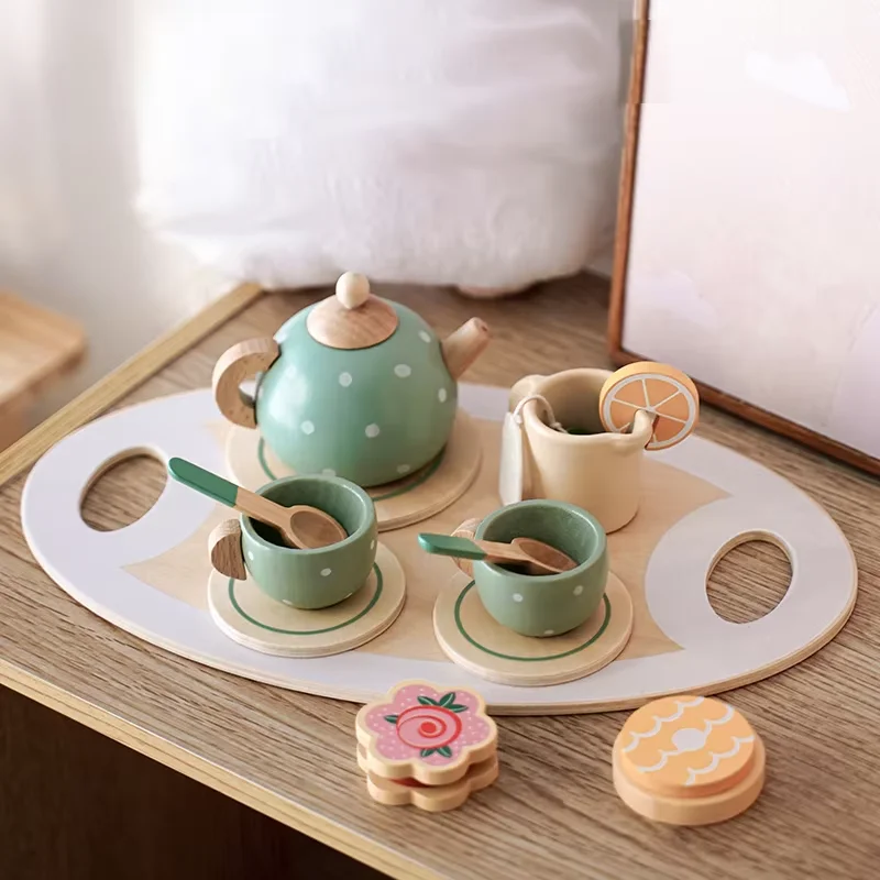 Rollenspiel-Nachmittagstee-Set aus Holz, Spielzeug, Rollenspiel, Essen, Lernspiel, frühes Lernspielzeug für Kleinkinder, Mädchen, Jungen, Kinder, Geschenke