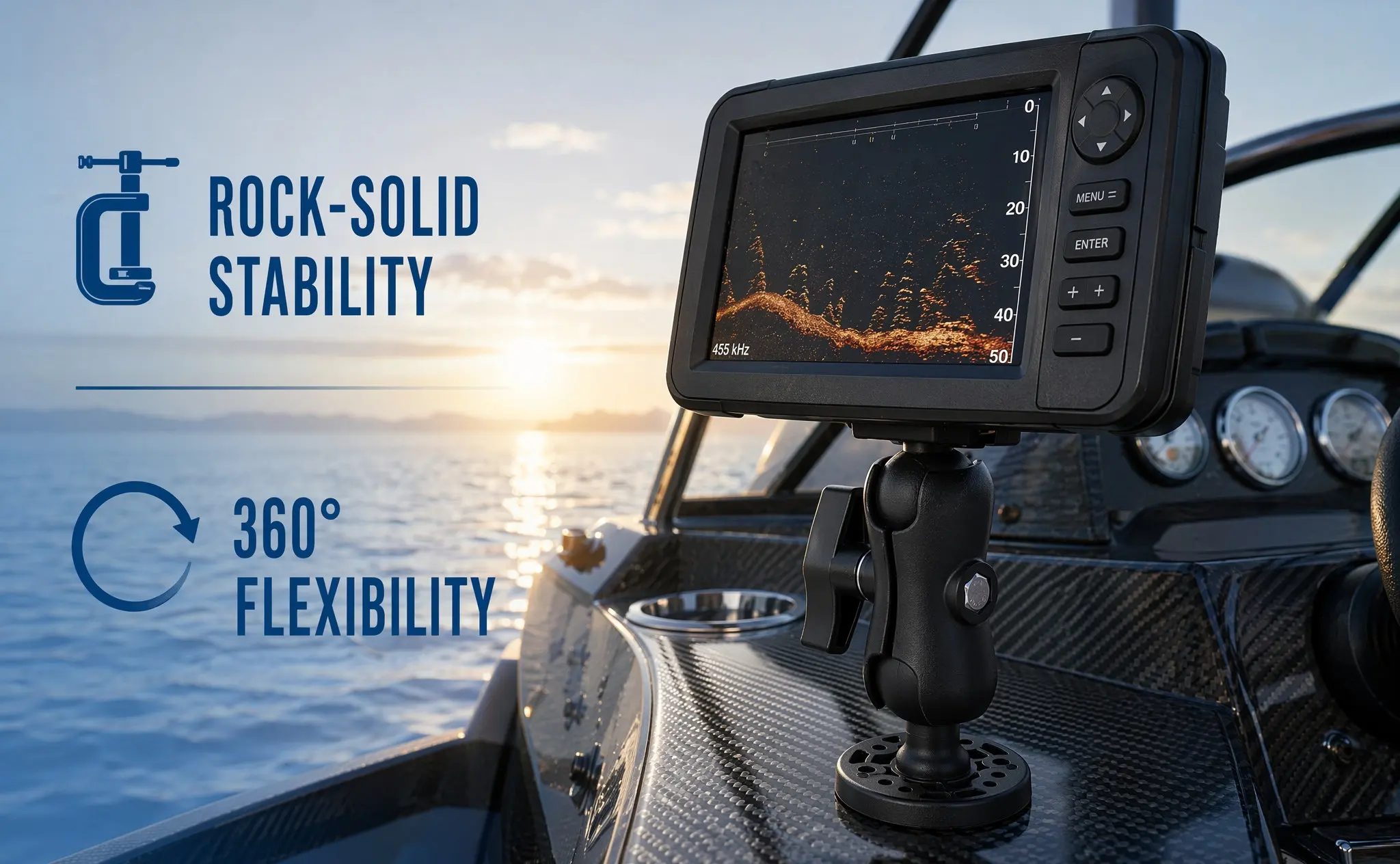 Marine Grade Fish Finder Holder for Kayak Boat Fishing Adjustable Head Mount Bracket Easy Install Fish Finder Mount Bracket