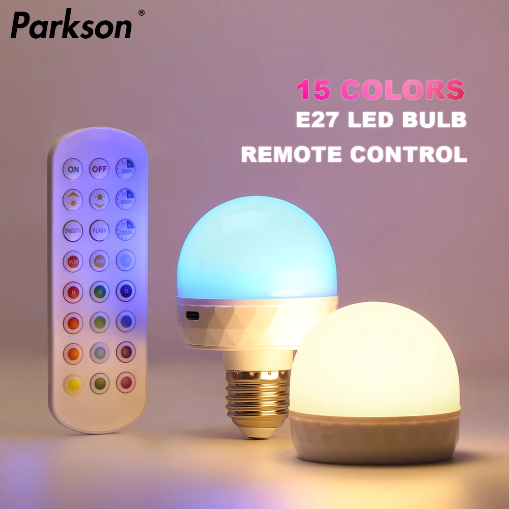 E27 LED Light Bulb RGB USB Rechargeable 5V Charging Smart Remote Control Camping Equipment Party For Home LED Lamp Ampoules