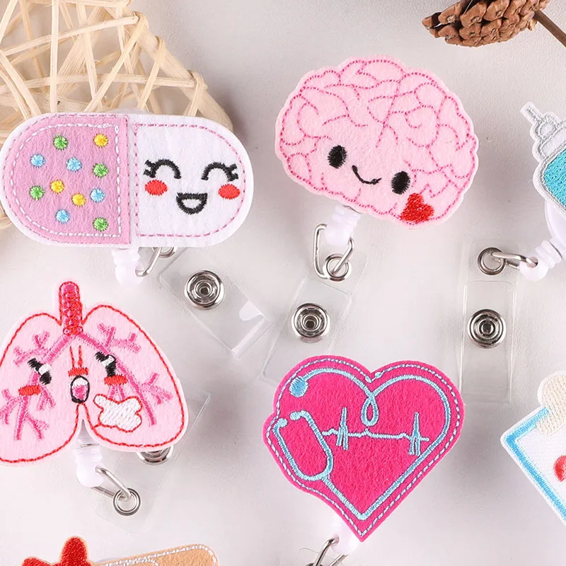 

Creative Embroidery Badge Reels for Nurses Doctors Cute Embroidery Work Card Holder Hospital Supplies