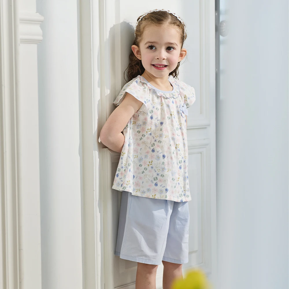 Dave Bella Girls Summer 2PCS Set Flower Short Sleeve Blouse Shorts Suits Childern Printed Tops Trouser Clothing Sets DB2261885