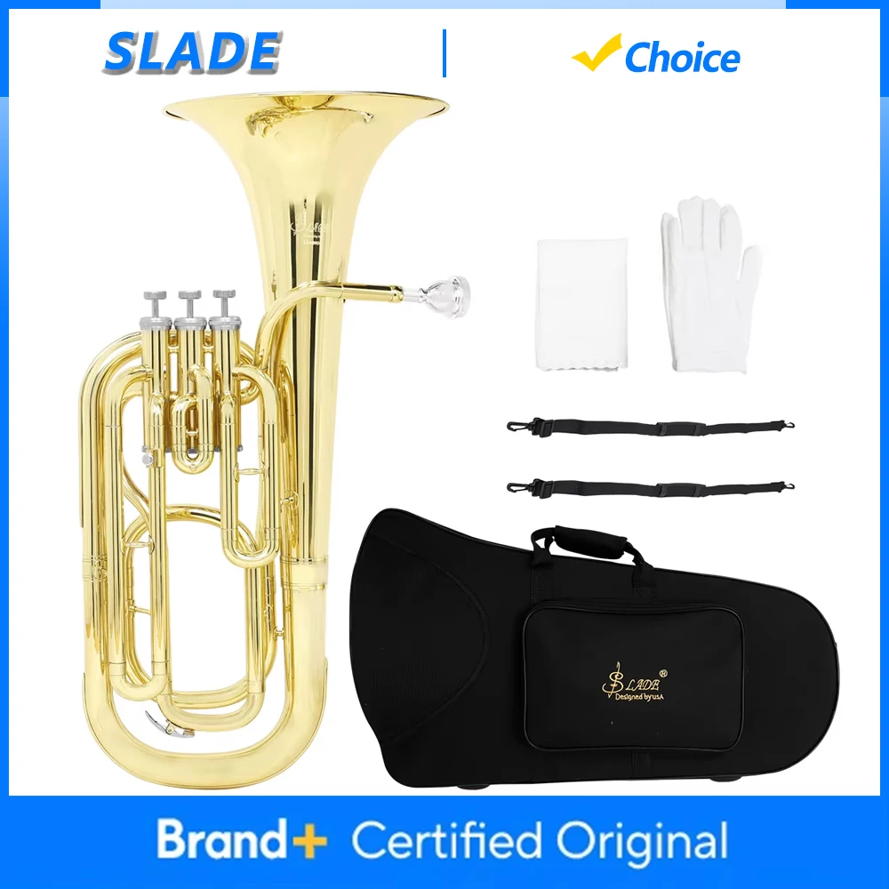 

SLADE 3-key Euphonium Bb Vertical Key Baritone Horn Brass Body Tenor Horn Brass Instrument with Case Gloves Cleaning Cloth
